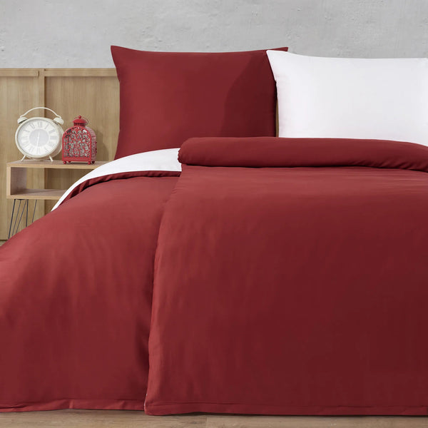 100 % Baumwolle A-B Satin-Bettwäsche – Bordeauxrot
